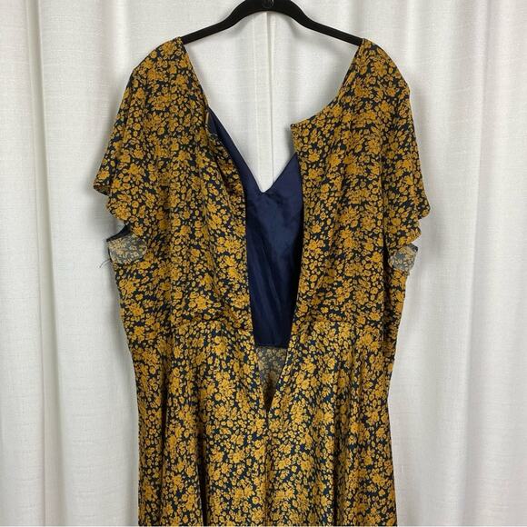 Unique Vintage Navy Blue&Yellow Floral Tie Front 1940’s Swing Midi Dress Sz.5x - Picture 8 of 12